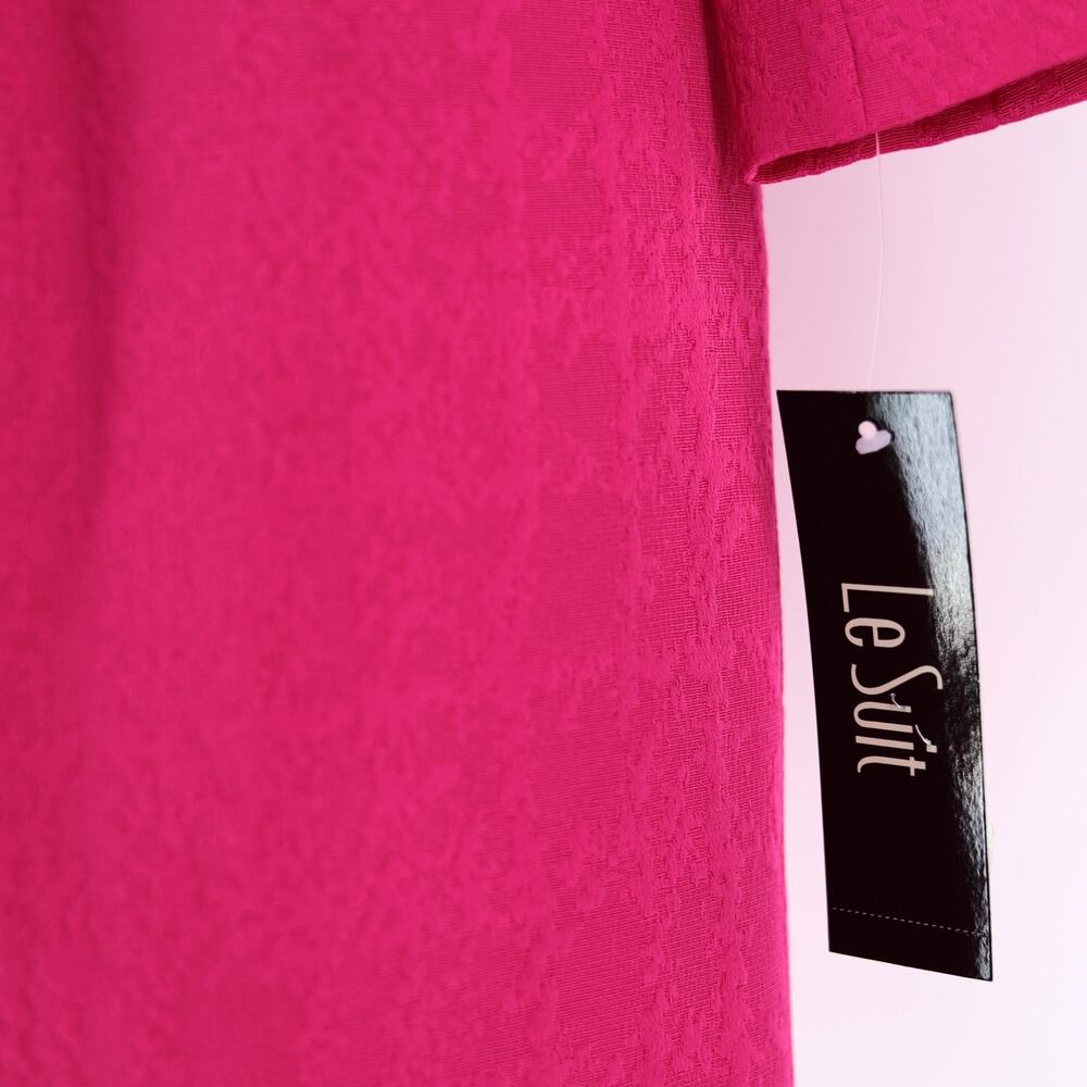 Le Suit Women Lipstick Pink Jacquard Jewel-Neck Knee Length Suit Topper Size 10 - Picture 5 of 11